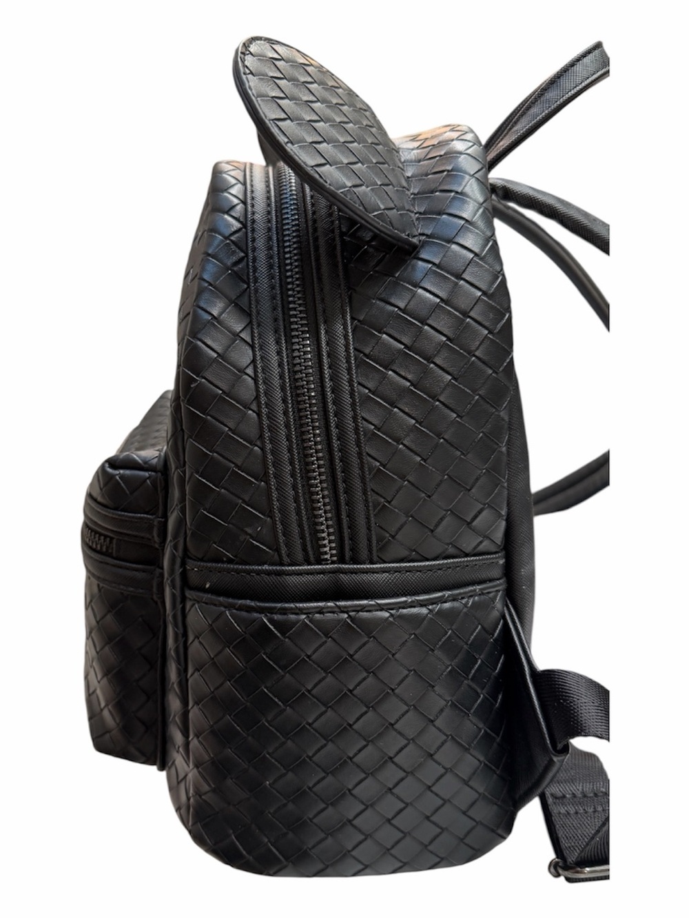 Loungefly Black Woven Faux Leather Mini Backpack with Mickey Ears - Picture 3 of 10